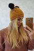 Cap with fleece 2 pompoms K291 mustard