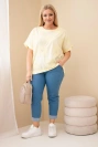 Dámská bavlněná halenka Plus Size s vyšívanými květinami žlutá