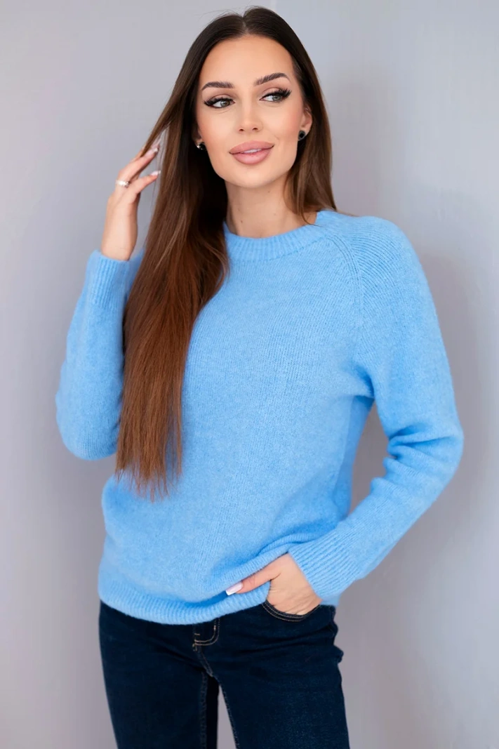 Sweter damski z baby alpaki z długim rękawem niebieski