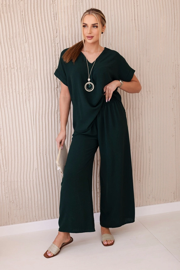Set with necklace blouse + pants dark green