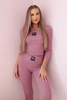 Ribbed set blouse + leggings dark pink