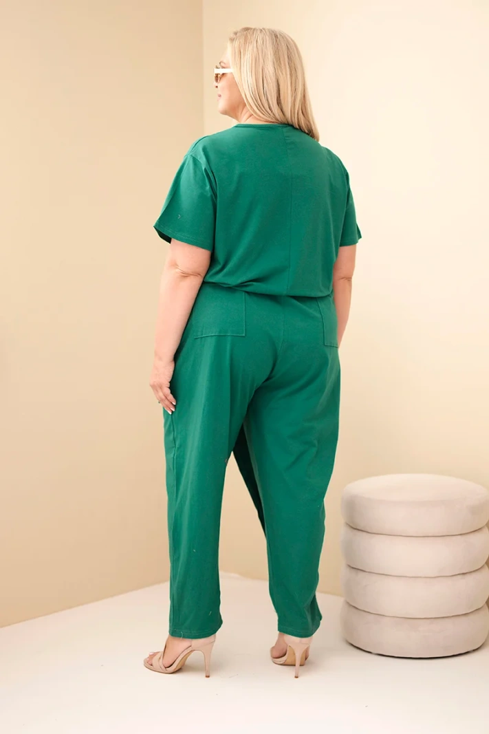 Damen-Overall aus Baumwolle in Plus Size mit Bindung in der Taille grün