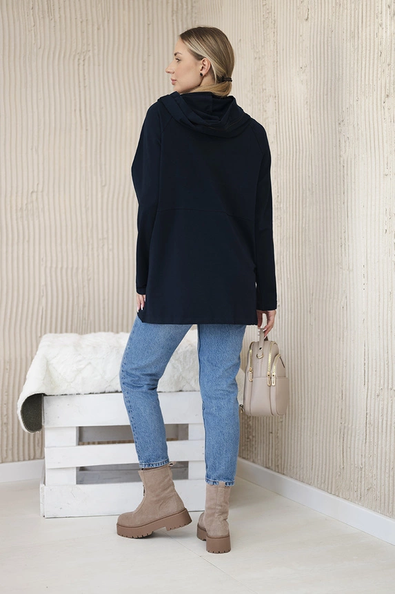 Tunika so zipsom na kapote Oversize námornícka modrá