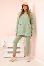 Women's cotton set with a hooded sweatshirt and high-waisted leggings dark mint