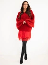 Damenpullover mit Kleid aus Viskose und Spitze rot