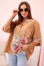 Damenbluse aus Baumwolle mit Blumenmuster und Knöpfen - camel