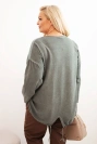 Damenpullover Plus Size aus Baumwolle mit Herzdruck und Kordeln khaki