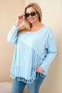 Plus Size cotton women's blouse with fringes blue
