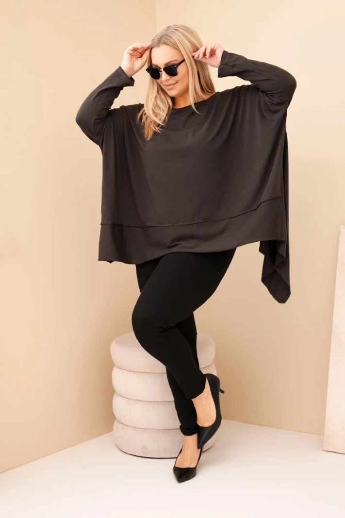 Dámska tunika Plus Size z bavlny s asymetrickým spodkom hnedá