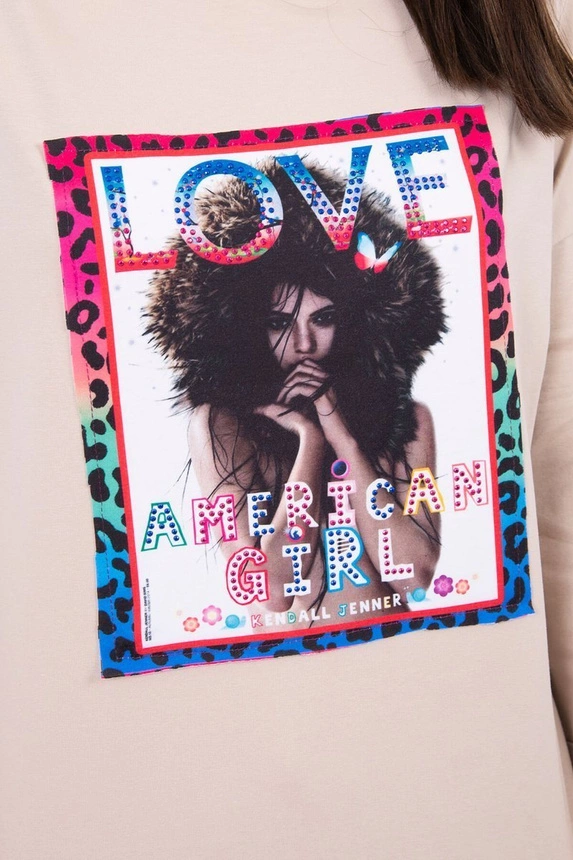 American Girl grafická halenka béžová S/M - L/XL