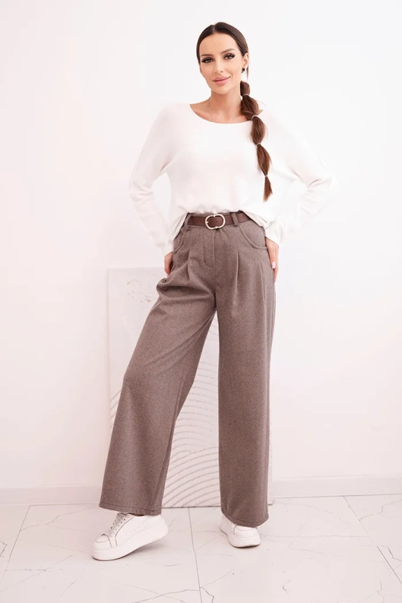 Damenhose mit weitem Bein und Gürtel fango