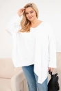 Moteriška medvilninė bluzonė Plus Size su asimetriniu apačiu ir V formos iškirpte balta