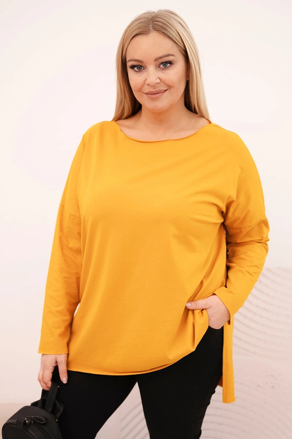 Asimetrinė moteriška bluzonė Plus Size su ilgomis rankovėmis geltona