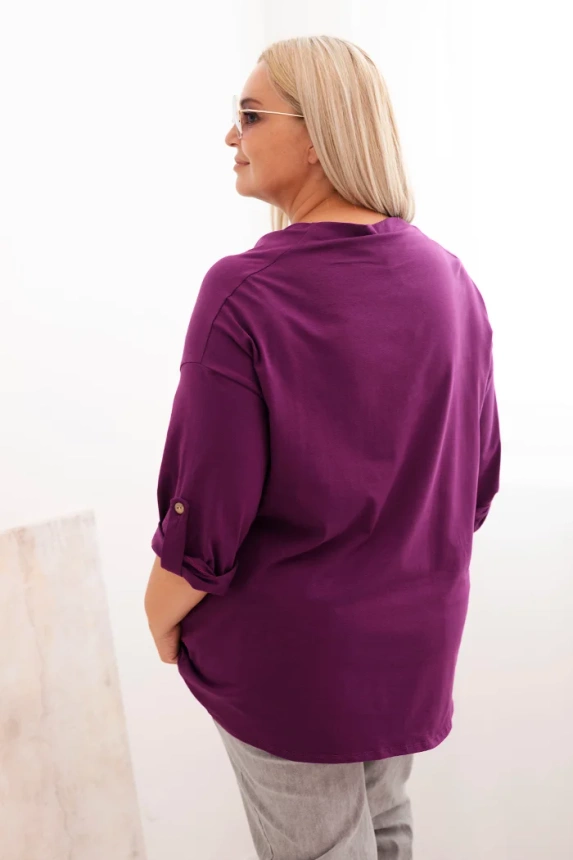 Moteriška bluzonė Plus Size su medvilne laisvo kirpimo vandens iškirpimu tamsiai violetinė