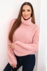 Women's mohair sweater with puff sleeves and a turtleneck dusty pink