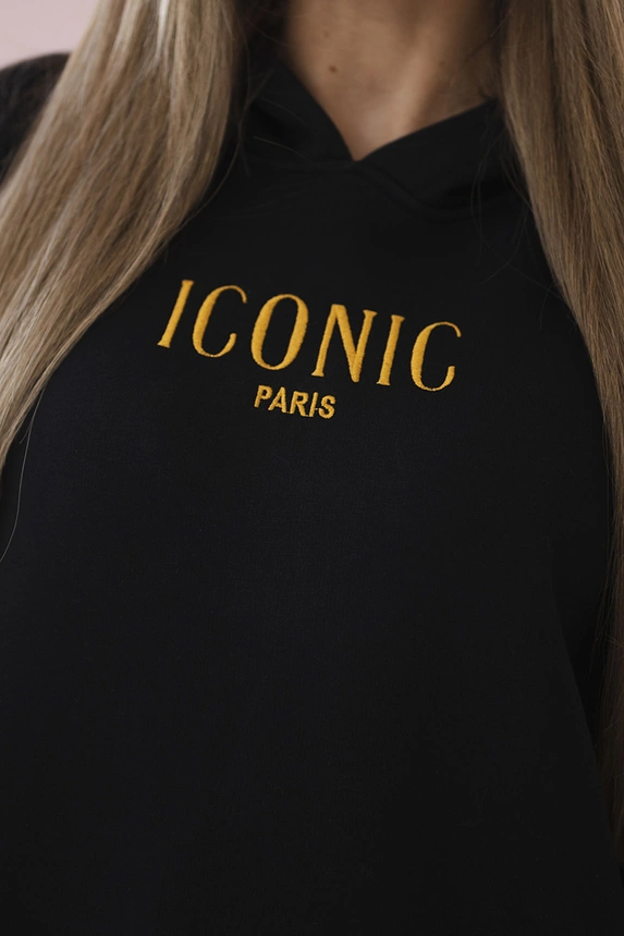 Insulated cotton set, sweatshirt with embroidery + pants black