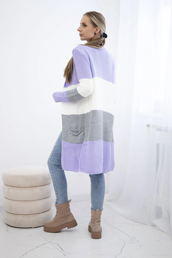 Dryžuotas megztinis džemperis violetinė + raudona