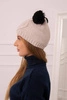 Vilnonė kepurė 2 pomponai K291 beige