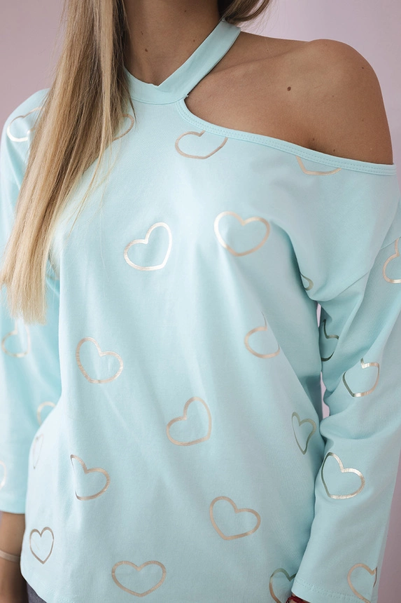 Blouse with a print of hearts mint