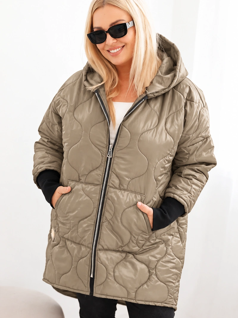 Damen Winterjacke Plus Size gesteppt mit Kapuze hell camel