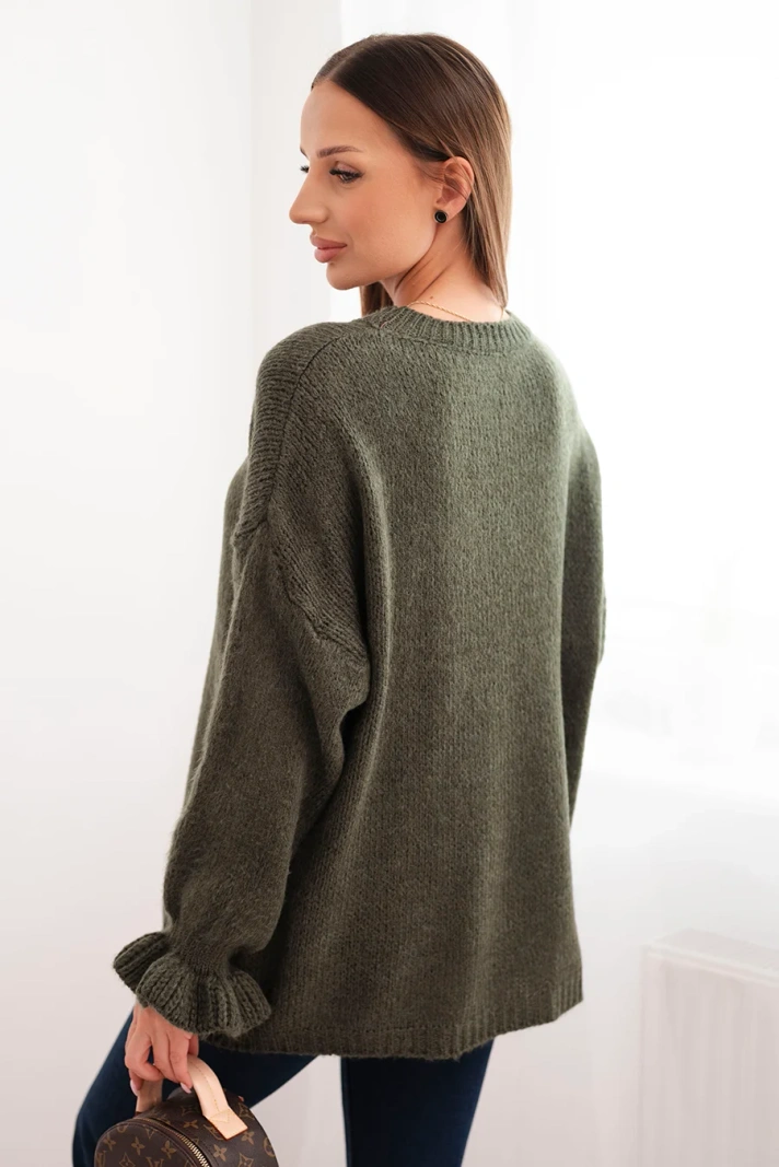 Sweter damski z dodatkiem moheru i wełny o luźnym fasonie khaki