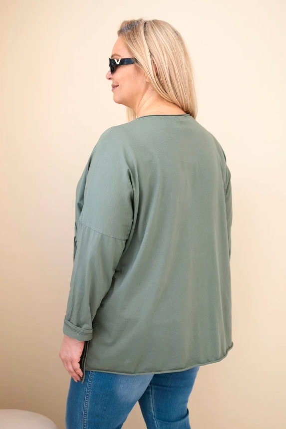 Dámská bavlněná blůza Plus Size s třásněmi khaki
