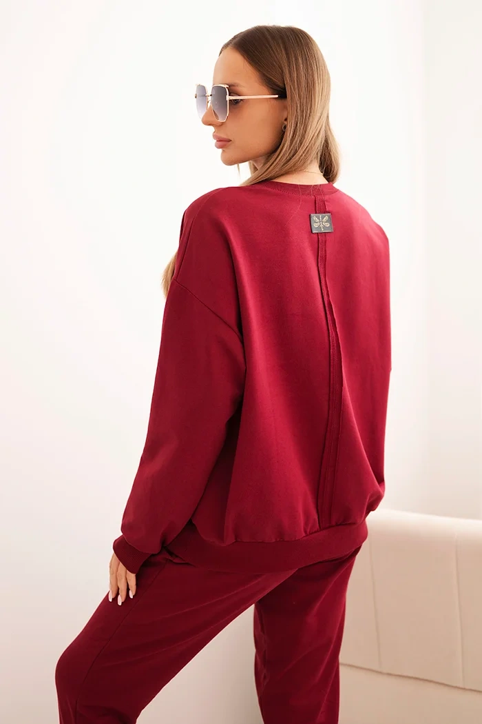 Women's cotton set with Minimal print burgundy