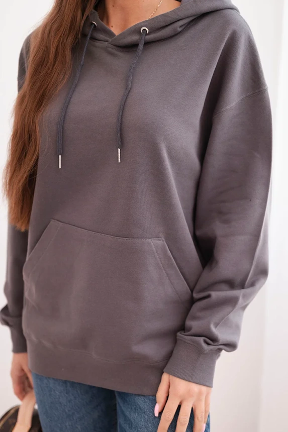 Damenpullover aus Baumwolle mit Kapuze und Kängurutasche grau