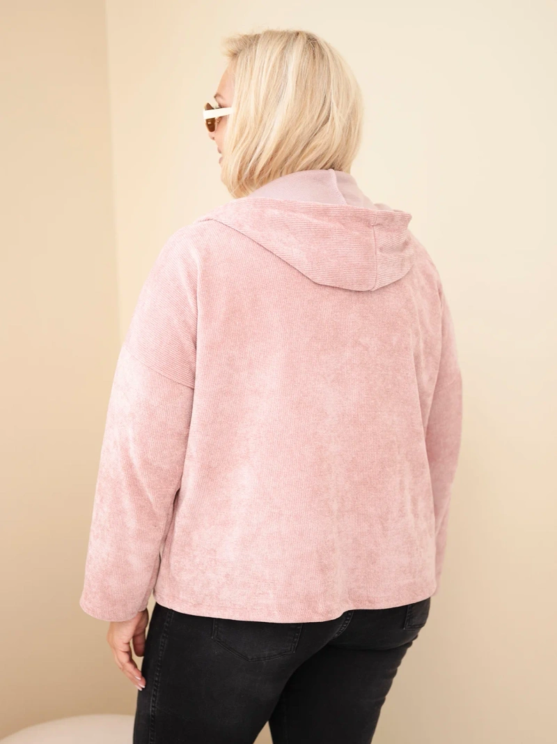 Women’s Plus Size Corduroy Hoodie with Zipper Oversize dark dusty pink