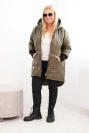 Kurtka damska zimowa Plus Size pikowana z kapturem khaki
