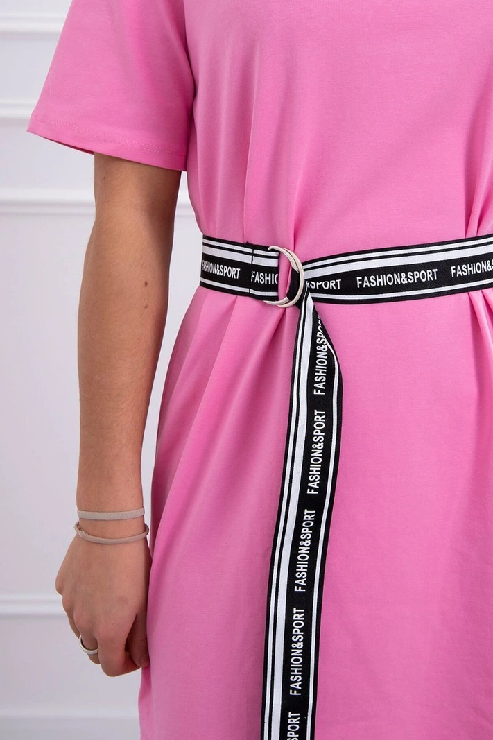 Dress with a decorative belt light pink