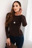 Women's fitted viscose blouse with draping and brooch brown