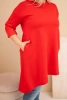Plus Size women's dress made of viscose with a loose fit and long sleeves red