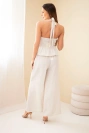 Damen-Set aus Viskose, Top zum Binden und Hose mit weitem Bein beige