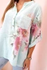 Women's cotton blouse with a floral pattern and buttons mint