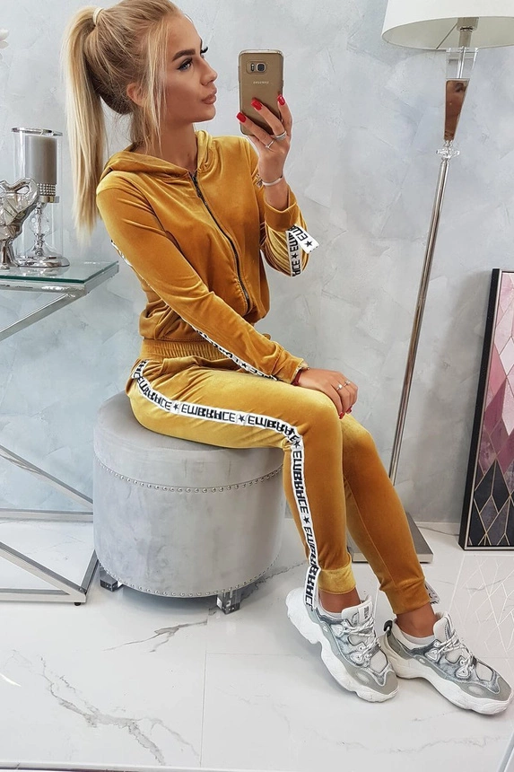 Veloursset mit Zierbändern Senf