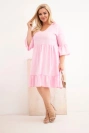 Sukienka damska Plus Size wiskozowa z ażurowym zdobieniem cukierkowy róż
