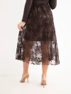 A skirt women's flared with embroidered flowers brown