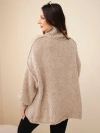 Damen Oversize Pullover mit Wollanteil, Rollkragen und weiten Ärmeln dunkelbeige