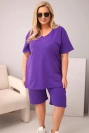 Dámská bavlněná souprava Plus Size s halenkou a šortkami fialová