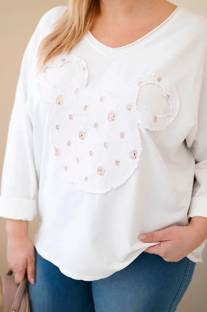 Dámská bavlněná blůza Plus Size s výstřihem do V bílá