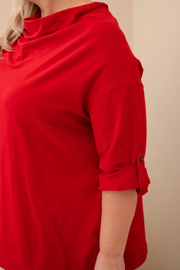 Dámská blůza Plus Size s bavlnou volného střihu s vodním výstřihem červená