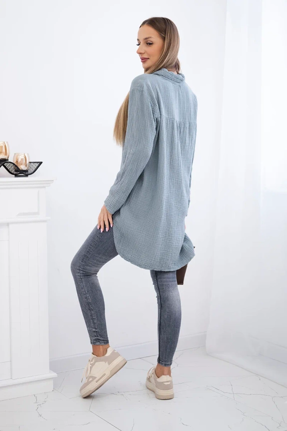 Koszula bawełniana muślinowa Plus Size ciemno szara