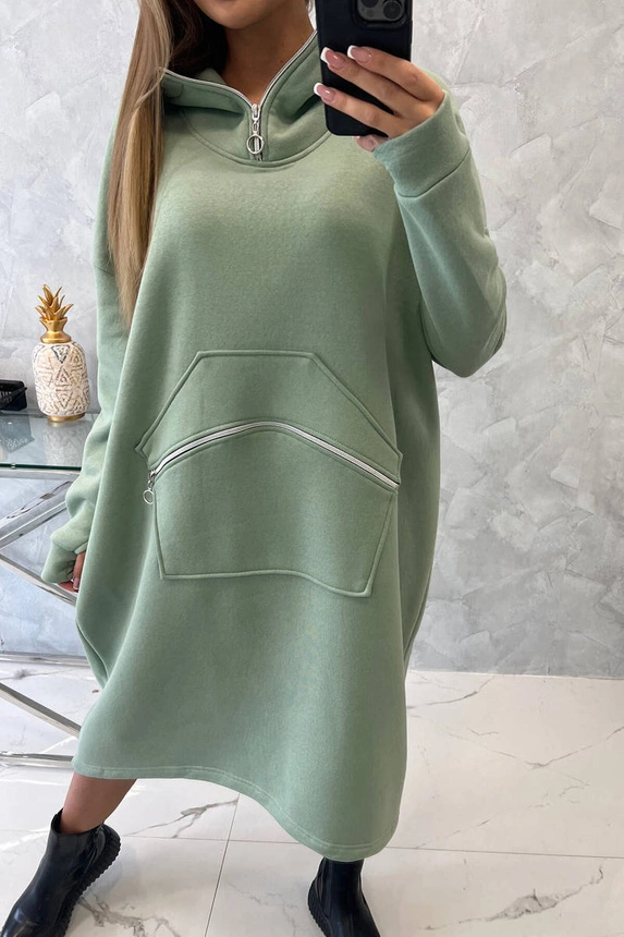 Insulated dress with a hood dark mint