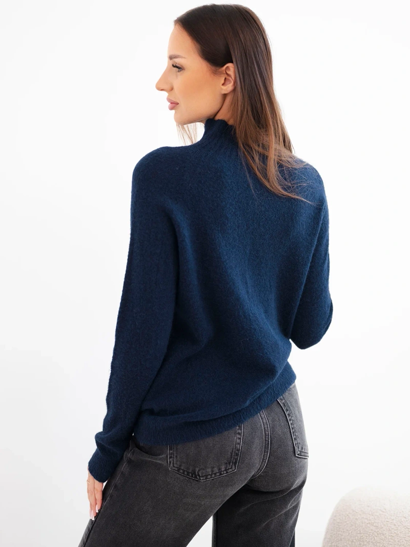 Women's sweater with a mock neck and long sleeves navy