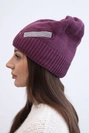 Women's winter wool hat with decorative zirconia strap K402 dark purple