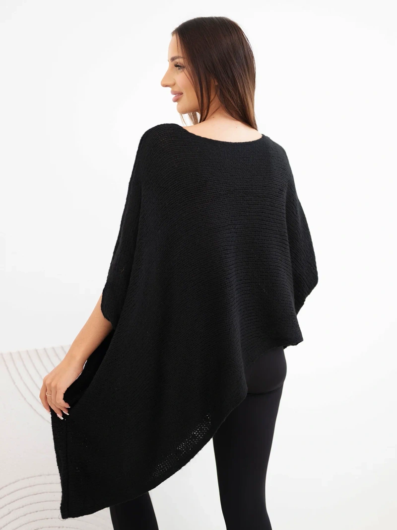 Women's asymmetrical poncho sweater with mohair and wide neckline black
