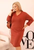 Plus Size women's dress with a V-neck and sleeves in butter color, red