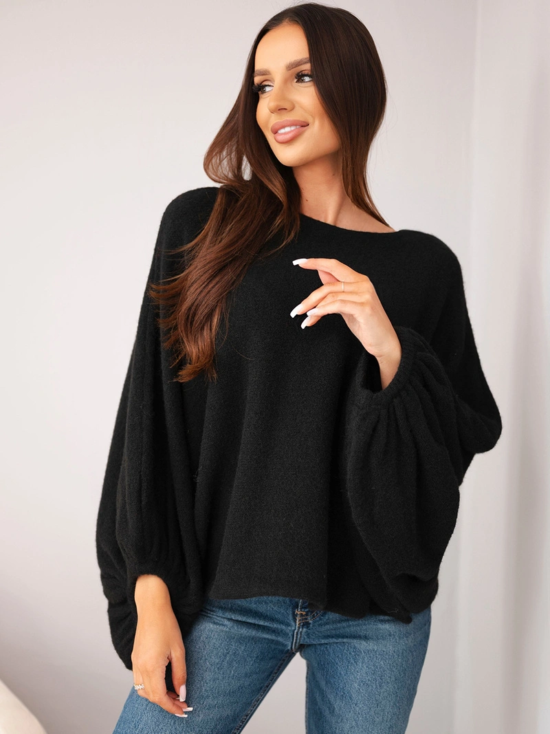Oversize-Damenpullover mit Alpaka schwarz