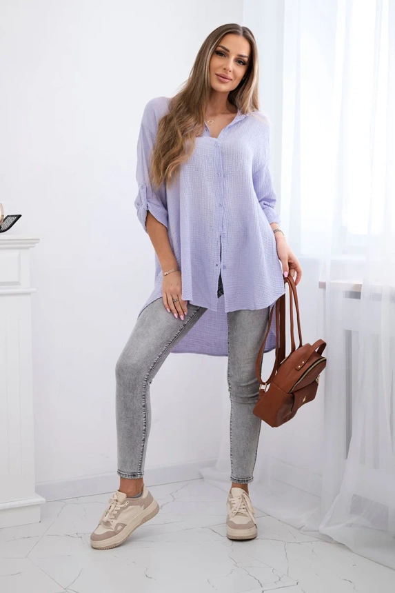 Medvilniniai muslino marškiniai šviesiai violetinė